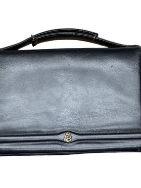 Vintage Ronay Black Leather Top Handle Handbag Structured Classic Purseu